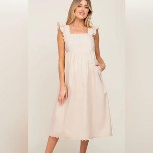 Pink Blush Maternity Beige Scallop Flutter Sleeve Maternity Midi Dress